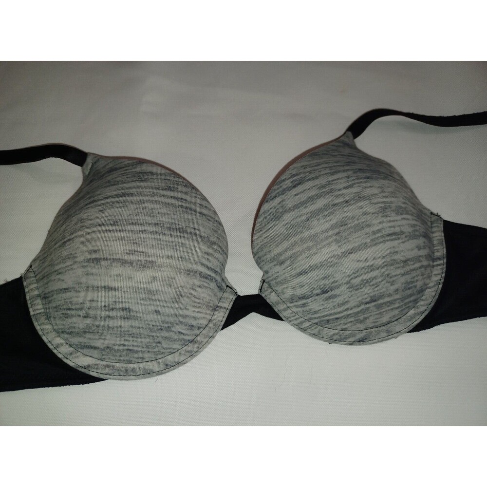 Victoria Secret PINK 32B bra Wear everywhere push up T-shirt black gray logo